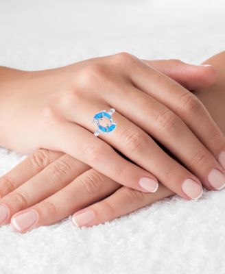 Lab-Grown Opal Inlay Dolphin Ring in Sterling Silver