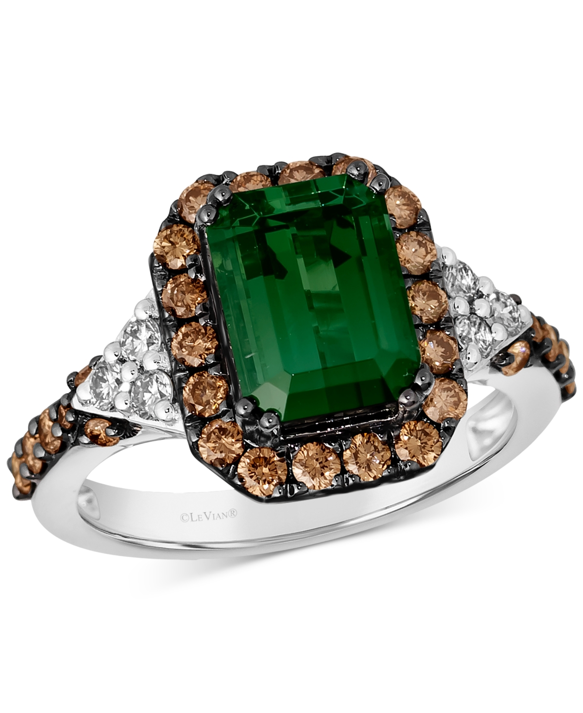 Le Vian Couture Hunters Green Tourmaline (2-1/4 ct. t.w.), Chocolate Diamonds (5/8 ct. t.w.) & Nude Diamonds (1/5 ct. t.w.) Square Halo Ring in Platinum