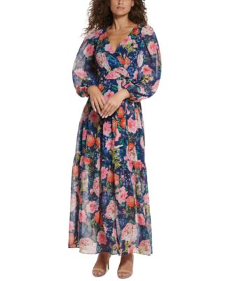 Eliza J Women's Floral-Print Faux-Wrap Maxi Dress - Macy's