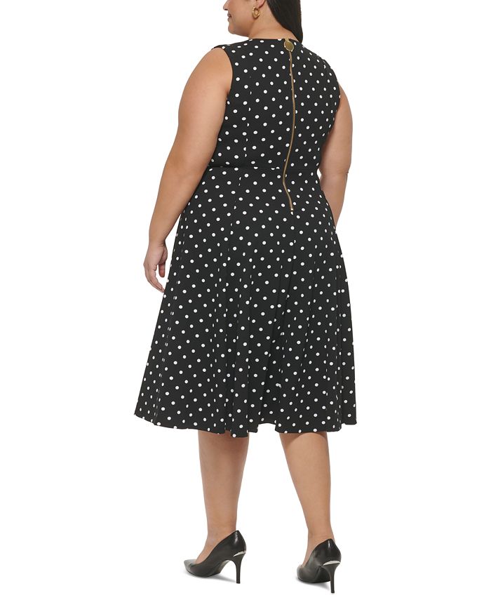 Calvin Klein Women's Plus Clip Dot Fit Flare Dress Black Size14W