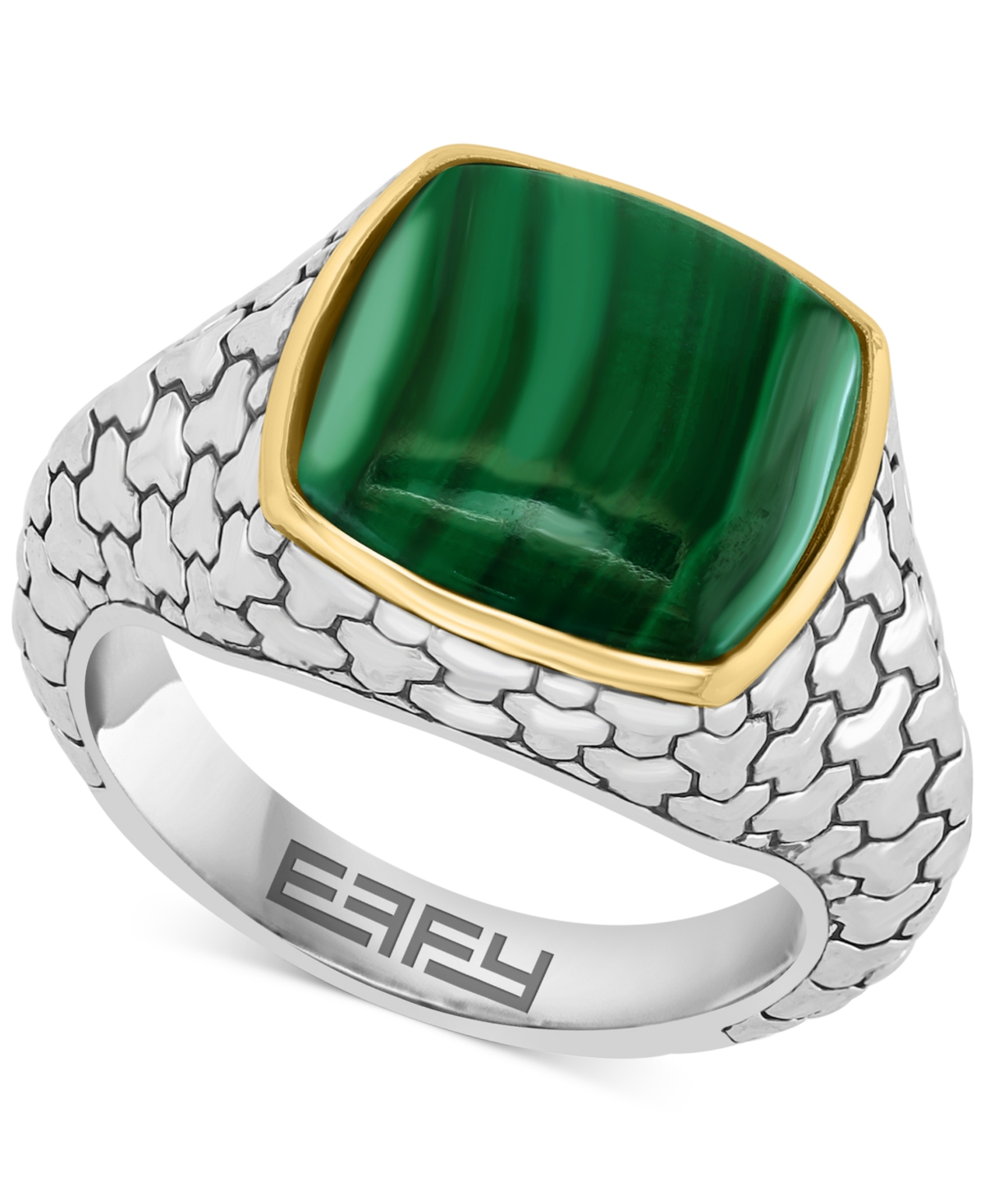 Effy Collection Effy Men's Malachite Patterned Ring In Sterling Silver And 14k Gold-plate
