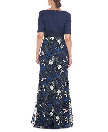 JS Collections Women s Pleated Embroidered Mesh Gown Macy s