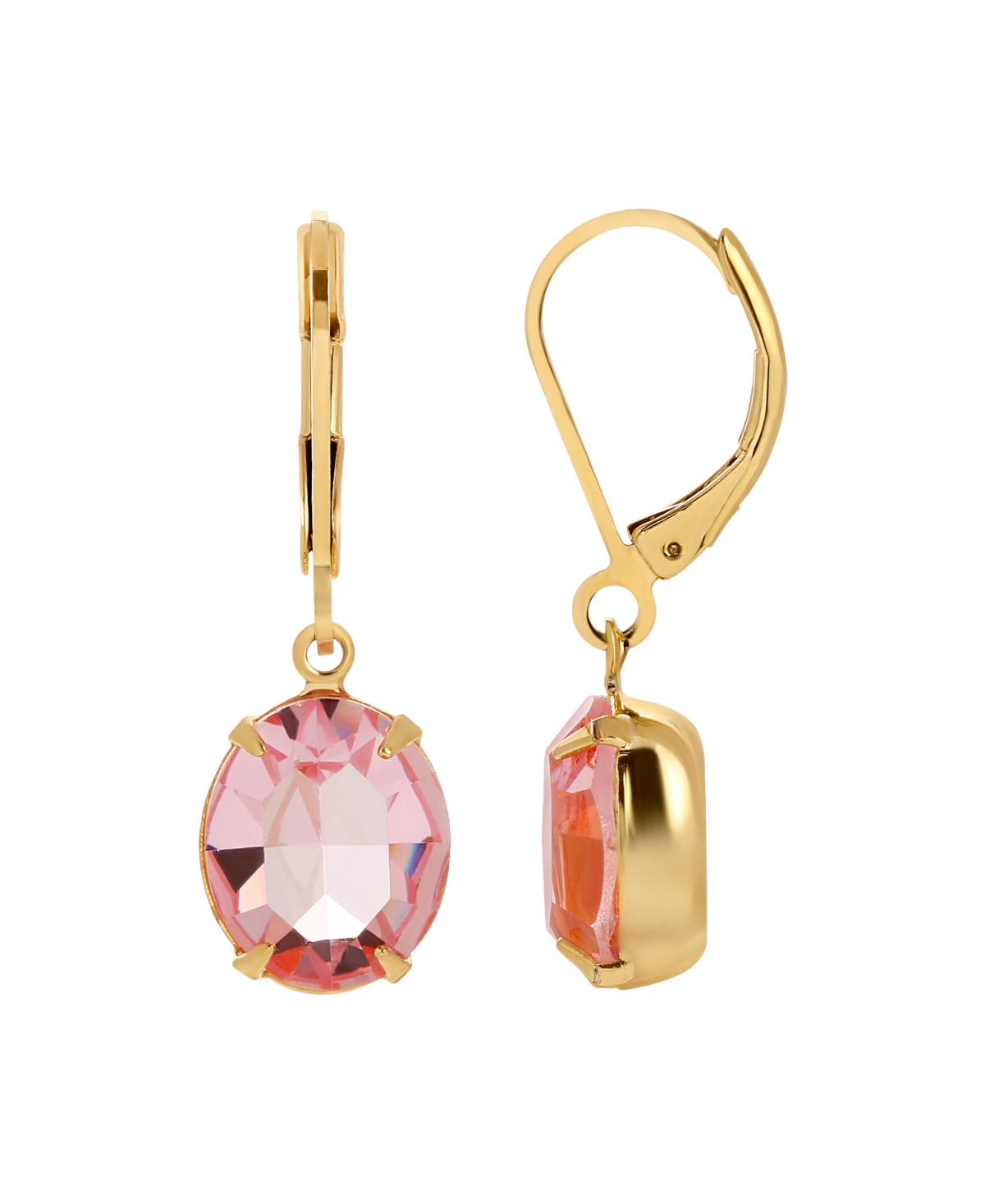 2028 14k Gold Dipped Pink Oval Crystal Earrings