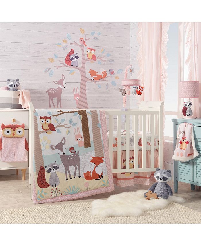 Lambs & Ivy Little Woodland Forest Animals Coral Nursery 4Piece Baby