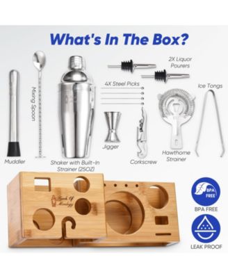 Premium 14 Piece Stainless Steel Bartender Kit with Bamboo Stand