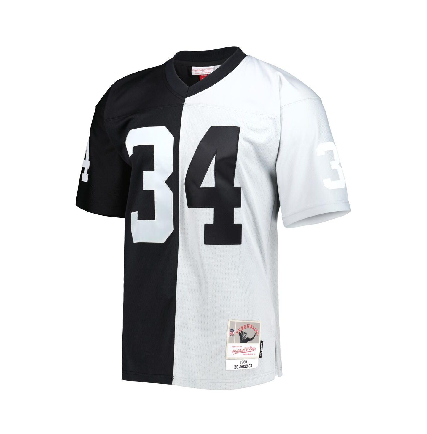 Мужской топ Mitchell & Ness Bo Jackson Black and Silver Las Vegas Raiders 1988 Split Legacy Replica Jersey — фото 3
