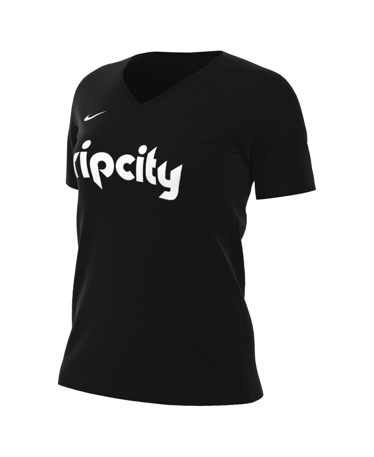 Shop Nike Women's  Black Portland Trail Blazers 2022/23 City Edition Essential V-neck T-shirt