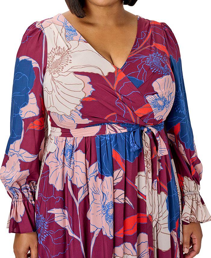 Adrianna Papell Plus Size Floral Chiffon Surplice Gown - Macy's