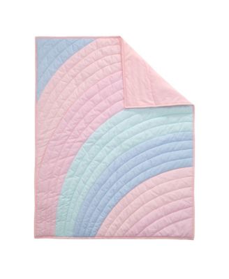 Watercolor Pastel Pink/Mint Rainbow 5-Piece Baby Crib Bedding Set