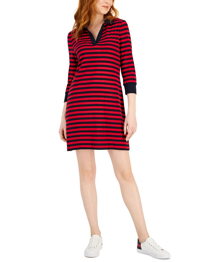 Tommy Hilfiger Women's Striped 3/4-Sleeve Johnny Collar Dress & Reviews ...