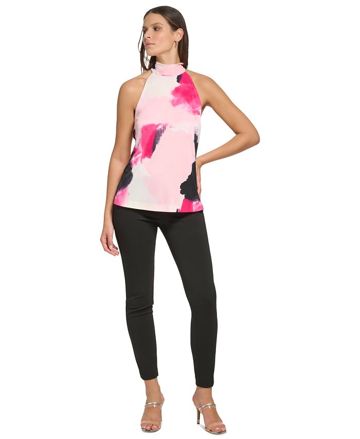 DKNY Women s Printed Mock Neck Sleeveless Blouse Macy s