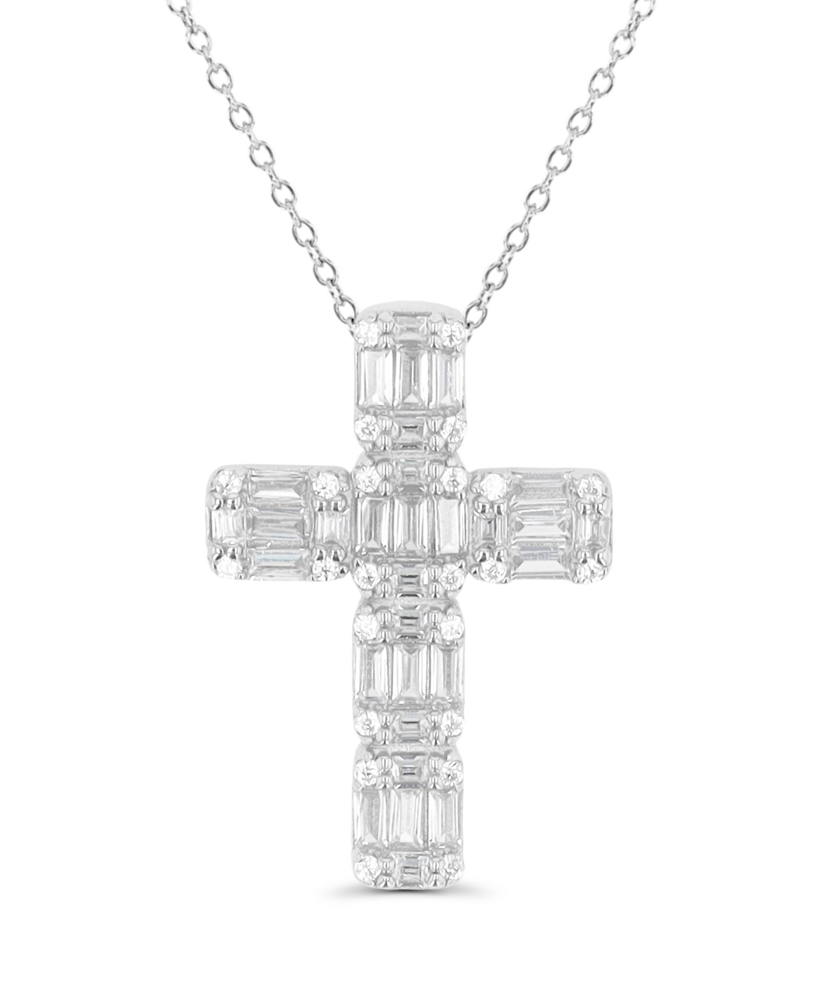 Macy's Cubic Zirconia Cross Necklace (1 1/2 Ct. T.w.) In Sterling Silver