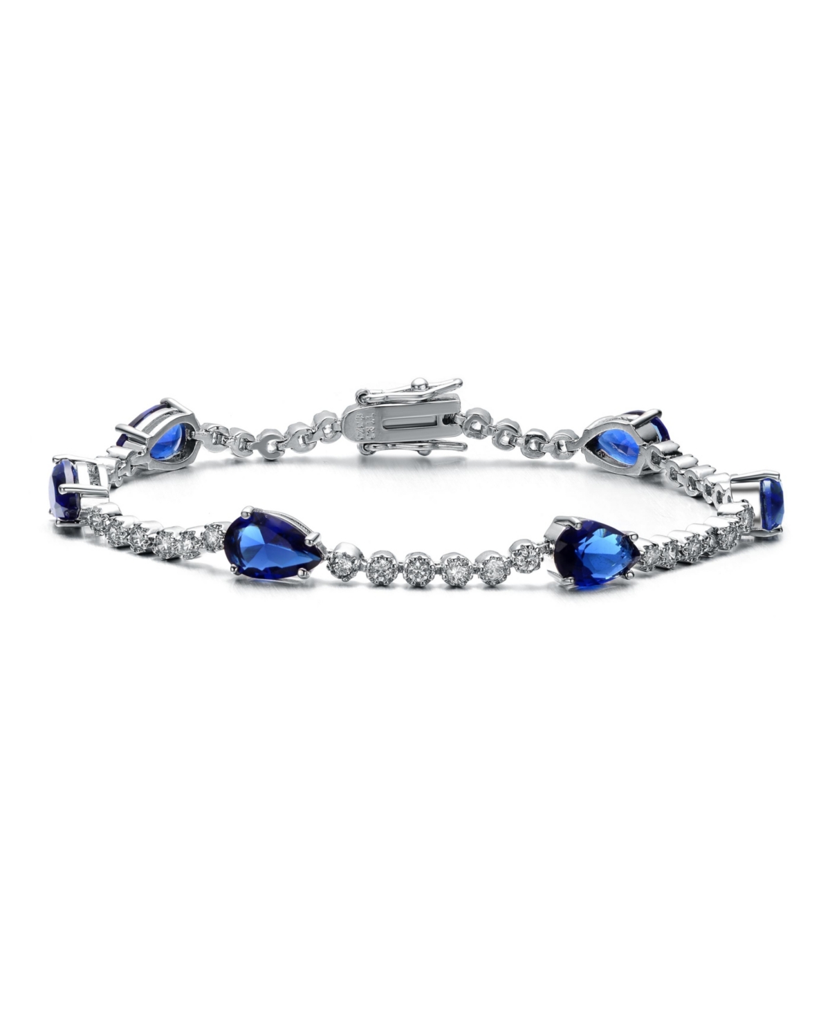 Rachel Glauber Ra White Gold Plated With Pear Blue Sapphire & Tennis Bracelet In Silver