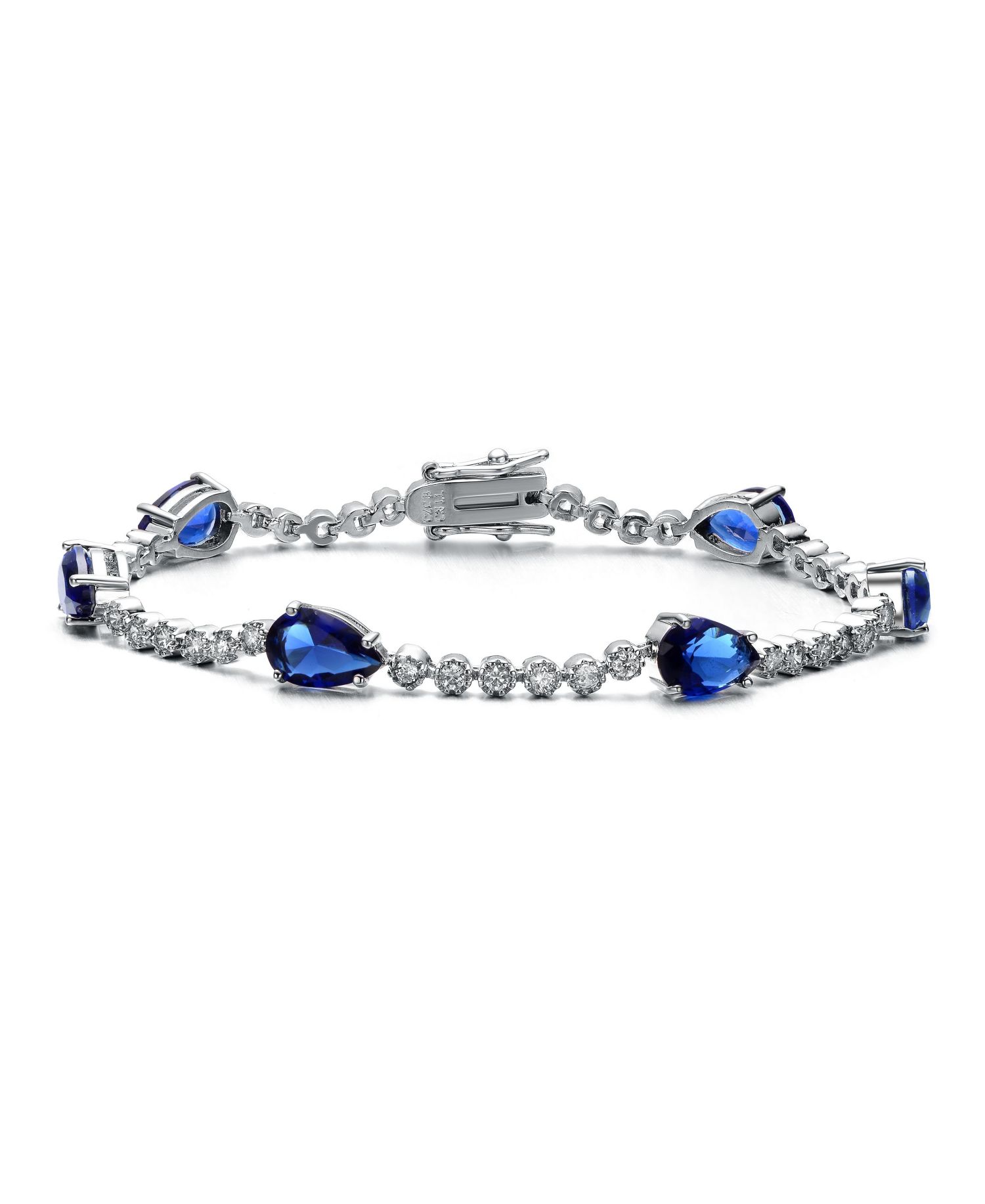 White Gold Plated with Colored Pear Cubic Zirconia Tennis Bracelet