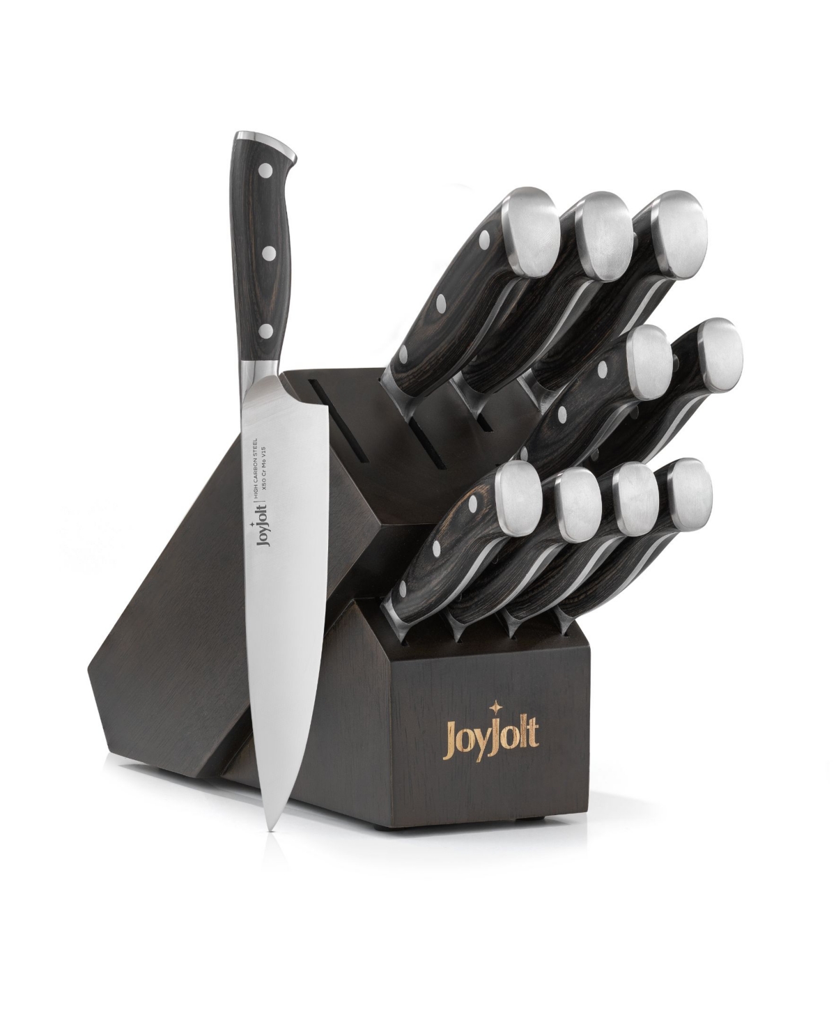 Joyjolt 11 Piece Assorted Knife Block And High Carbon Steel Kitchen Knife Set In Black