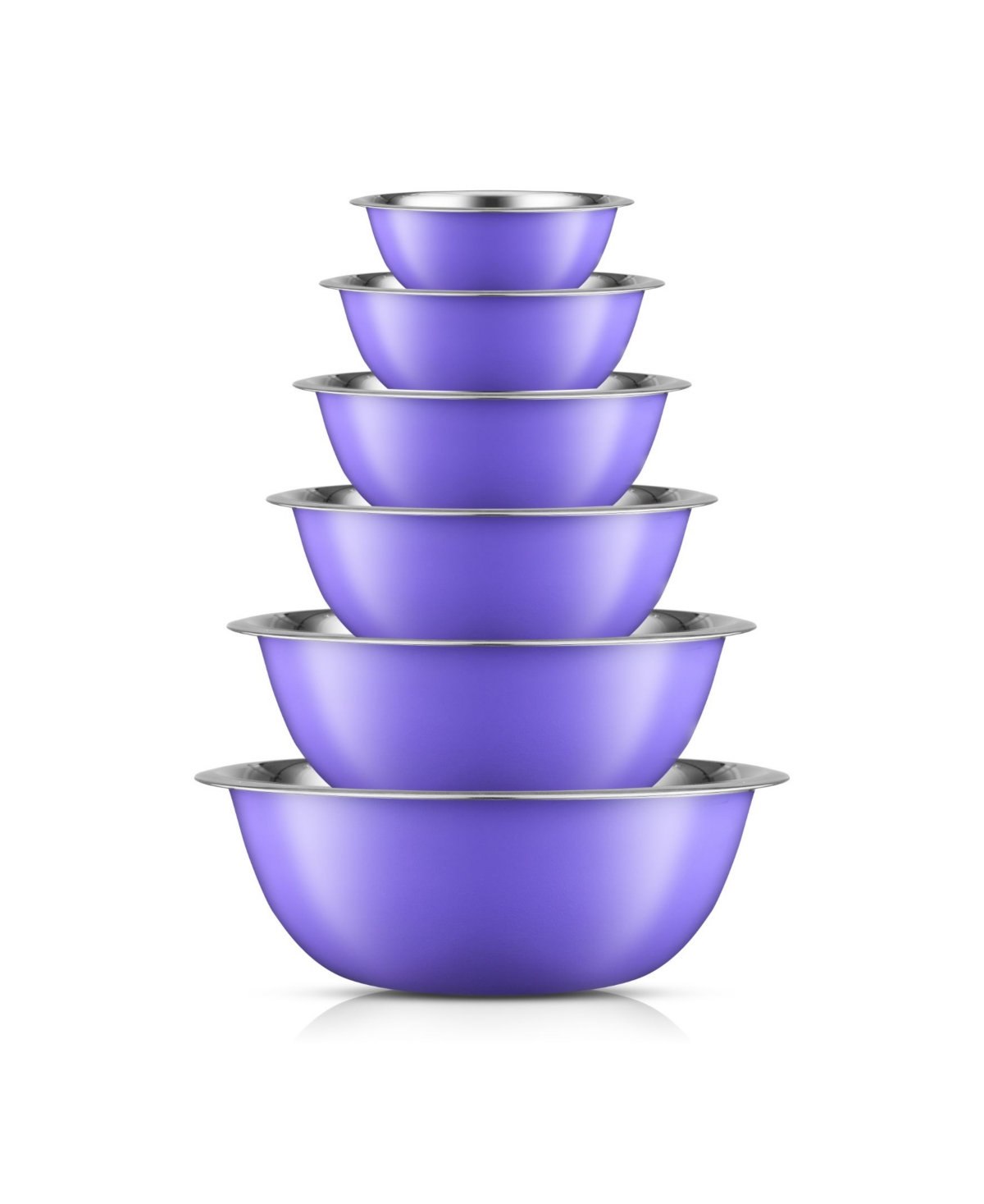 Shop Joyjolt Stainless Steel Mixing Bowl, Set Of 6 In Purple,silver
