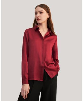 Women's Basic Concealed Placket Silk Shirt