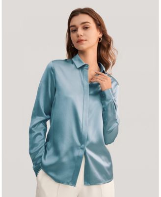 Women's Basic Concealed Placket Regular Fit Silk Shirt