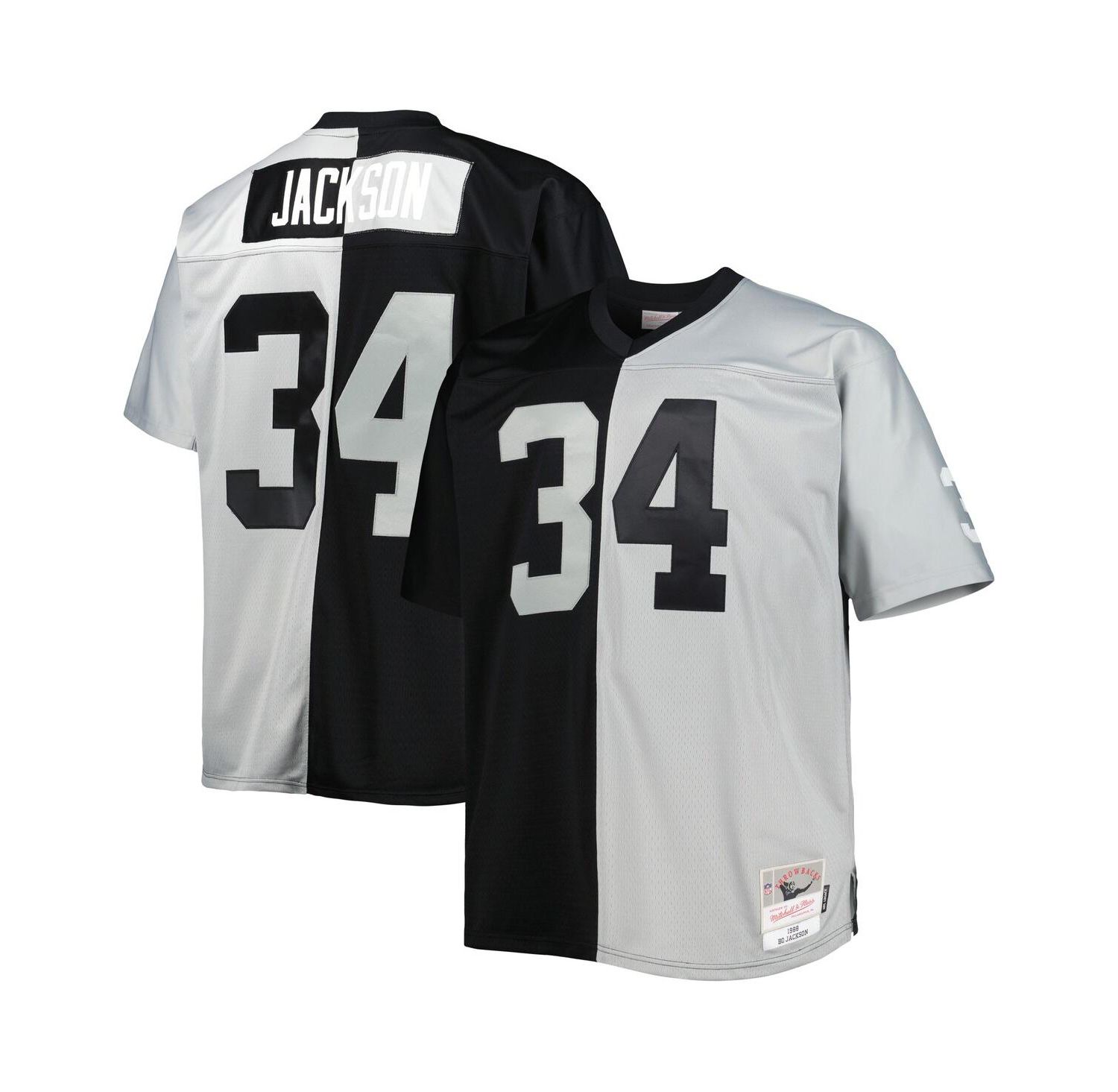 Men's Bo Jackson Black, Silver Las Vegas Raiders Big and Tall Split Legacy Retired Player Replica Jersey