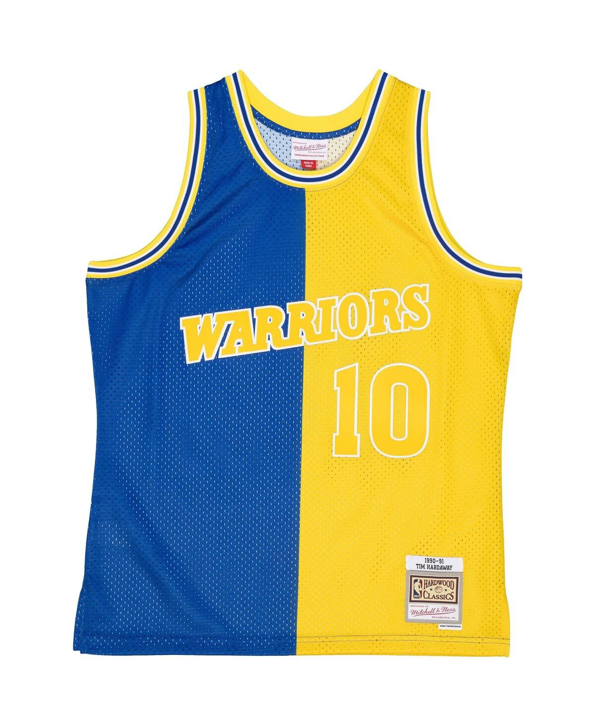 Men's Mitchell & Ness Tim Hardaway Gold Golden State Warriors Hardwood Classics 1990-91 Split Swingman Jersey - Gold