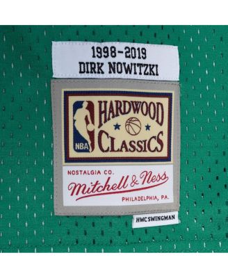 Men's Dirk Nowitzki Blue, Green Dallas Mavericks Hardwood Classics 1998-2019 Split Swingman Jersey