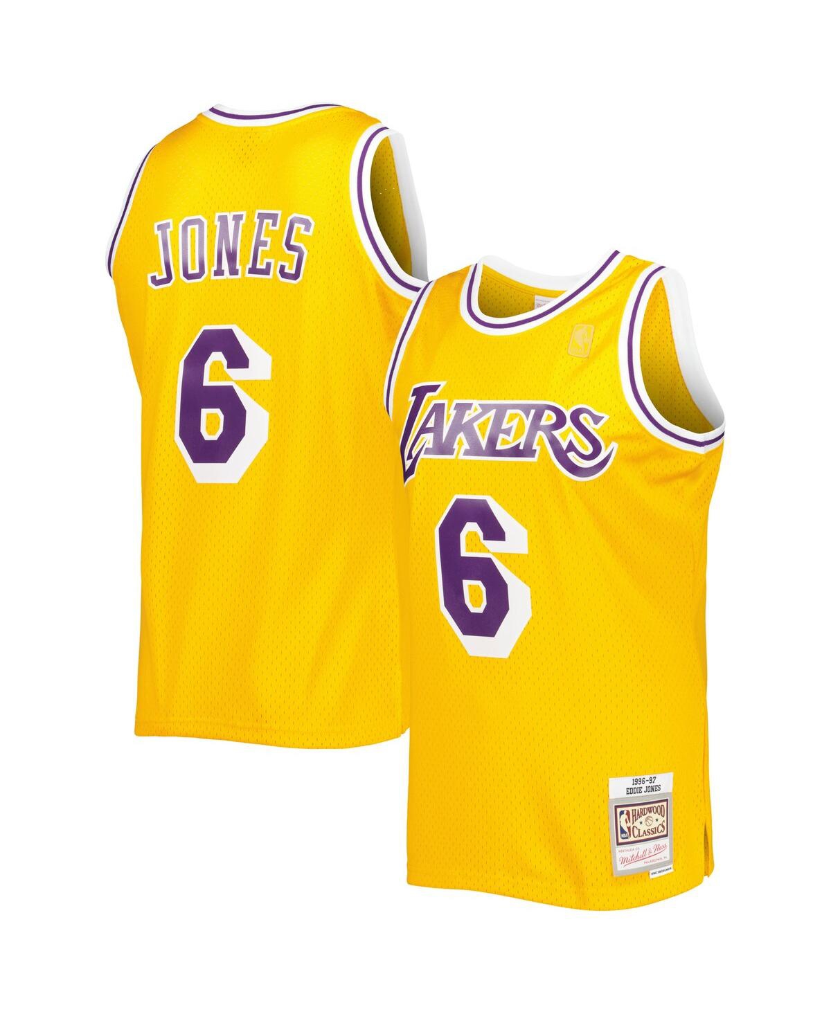 Men's Mitchell & Ness Eddie Jones Gold Los Angeles Lakers 1996-97 Hardwood Classics Swingman Jersey - Gold