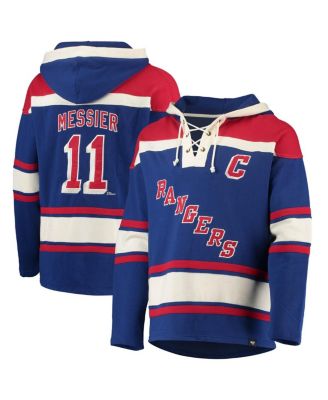 Men's Mark Messier Blue New York Rangers Retired Player Name and Number Lacer Pullover Hoodie