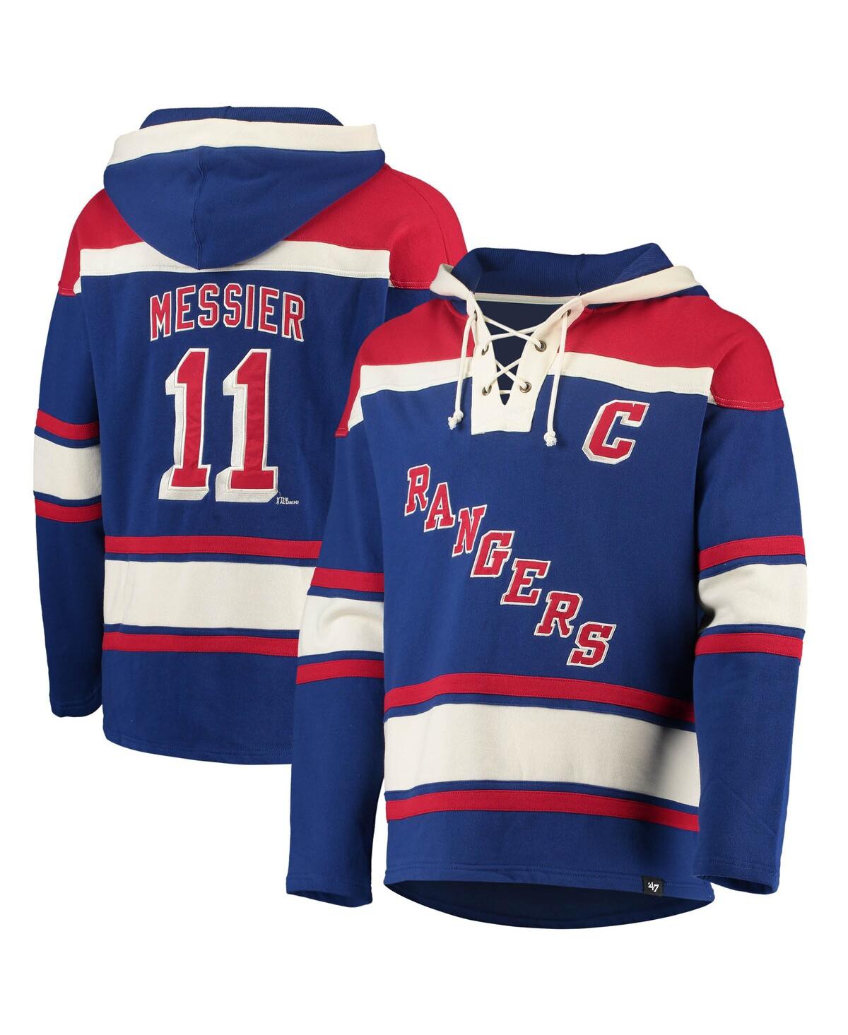 47 Brand Men's Alexis Lafreniere Blue New York Rangers Player Name And Number Lacer Pullover Hoodie In Blue