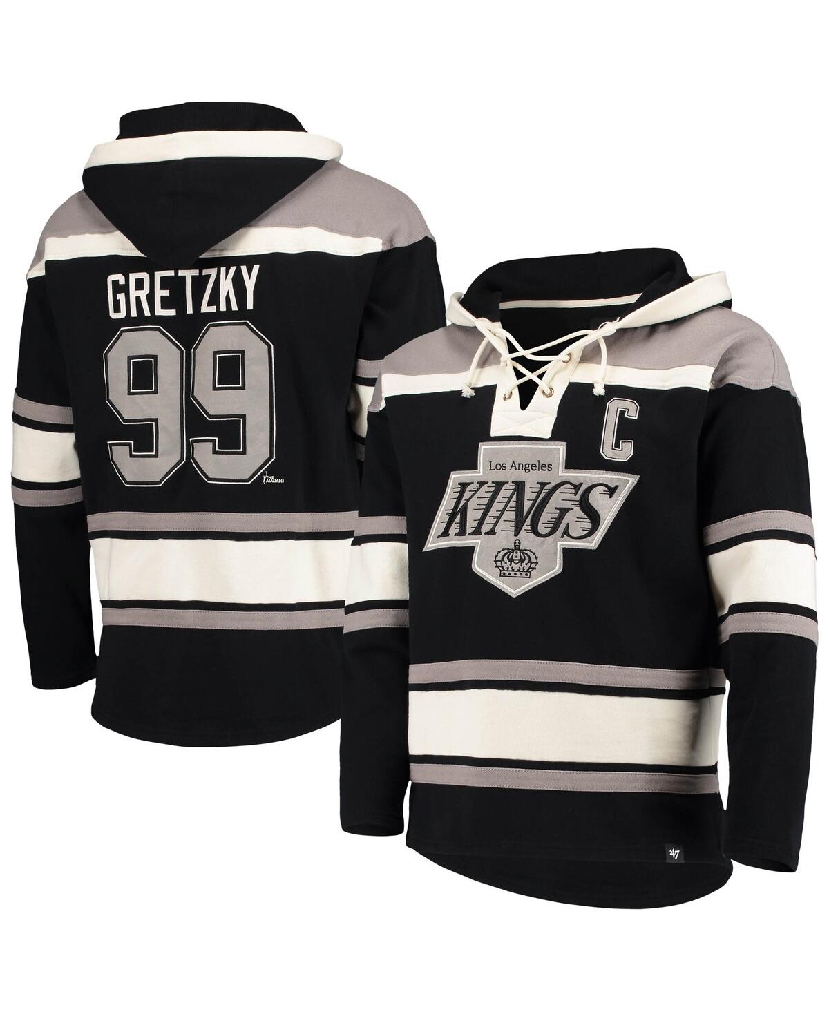 47 Brand Men's ' Wayne Gretzky Black Los Angeles Kings Retired Player Name And Number Lacer Pullover In Black