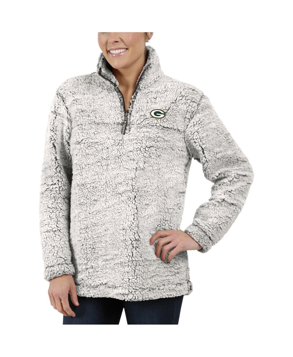 G-iii 4her By Carl Banks Women's Gray Green Bay Packers Sherpa Quarter-zip Pullover Jacket In Gray