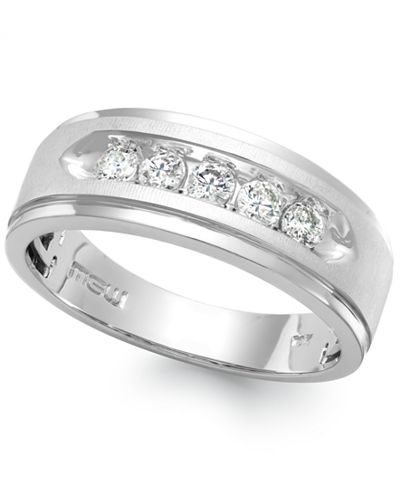 Men's Five-Stone Diamond Ring in 10k White Gold (1/2 ct. t.w.) - Rings ...