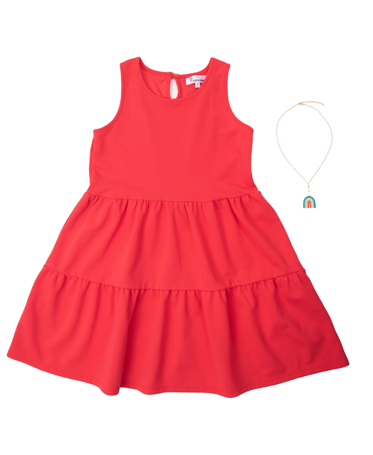 Shop Emerald Sundae Big Girls 2 Piece Tank Dress With Rainbow Necklace Set In Coral