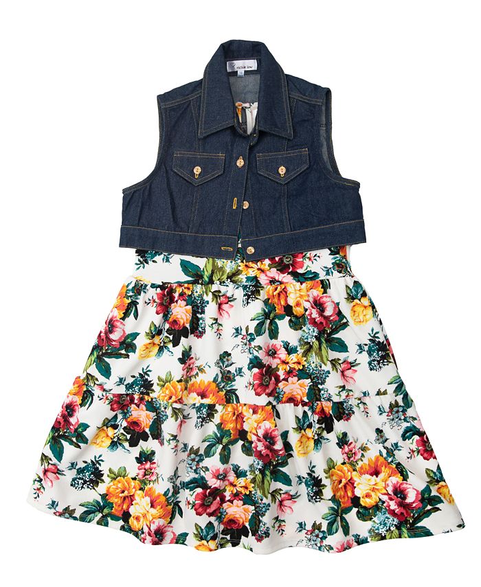 Emerald Sundae Big Girls 2 Piece Tank Dress with Denim Vest Set Macy's