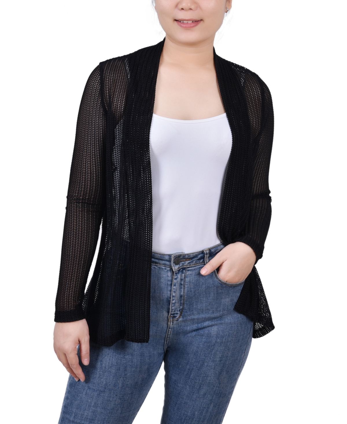 Ny Collection Women's Open Knit Cardigan In Black