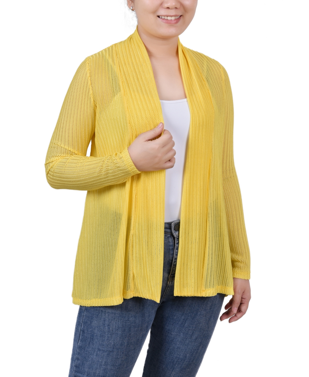 Ny Collection Women's Open Knit Cardigan In Yellow