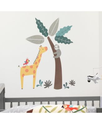 31.5 x 0.01 x 37.5 inches Mighty Jungle Animals Wall Decals - Giraffe/Sloth/Tree