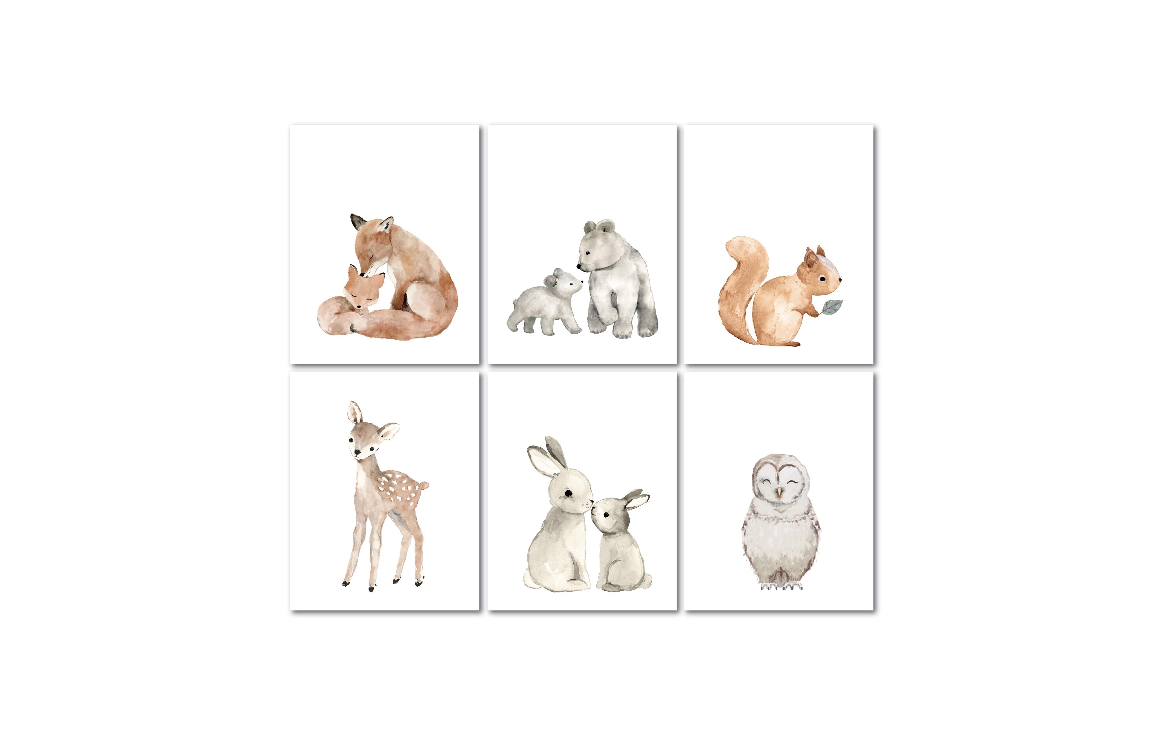 Lambs & Ivy Watercolor Woodland Animals 6-Piece Unframed Nursery Wall Art Decor