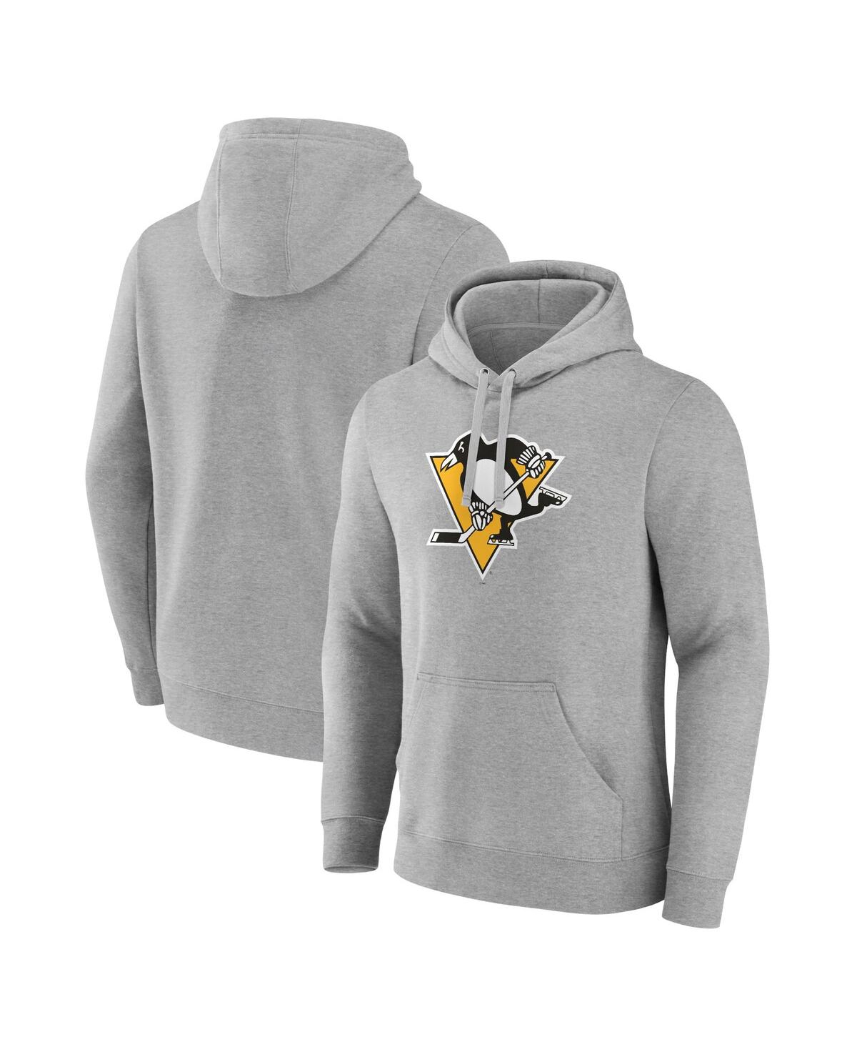 Men's Fanatics Heather Gray Pittsburgh Penguins Primary Logo Pullover Hoodie - Heather Gray