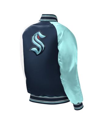Big Boys and Girls Deep Sea Blue Seattle Kraken Raglan Full-Snap Varsity Jacket