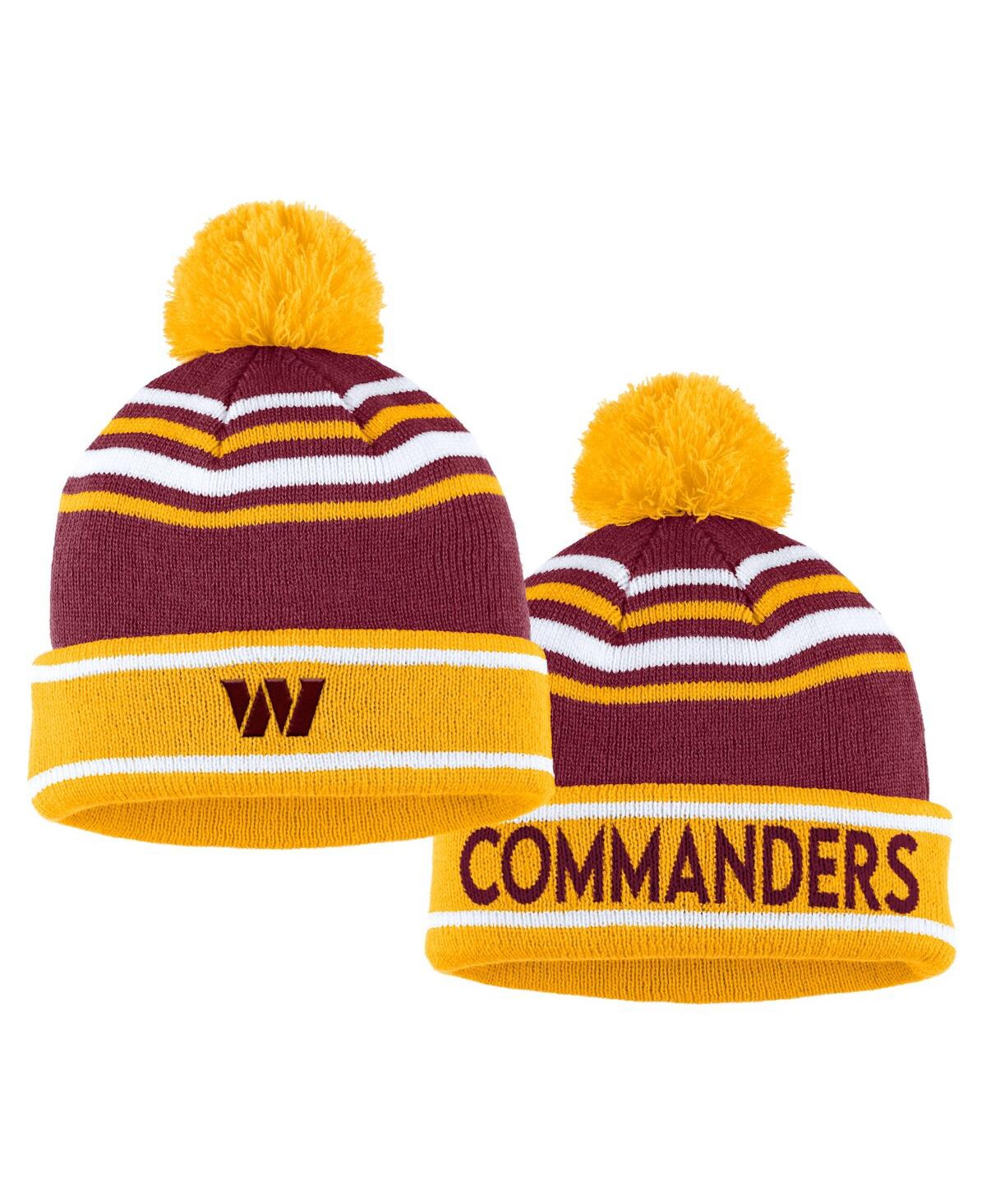 Shop Wear By Erin Andrews Women's  Burgundy Washington Commanders Colorblock Cuffed Knit Hat With Pom And