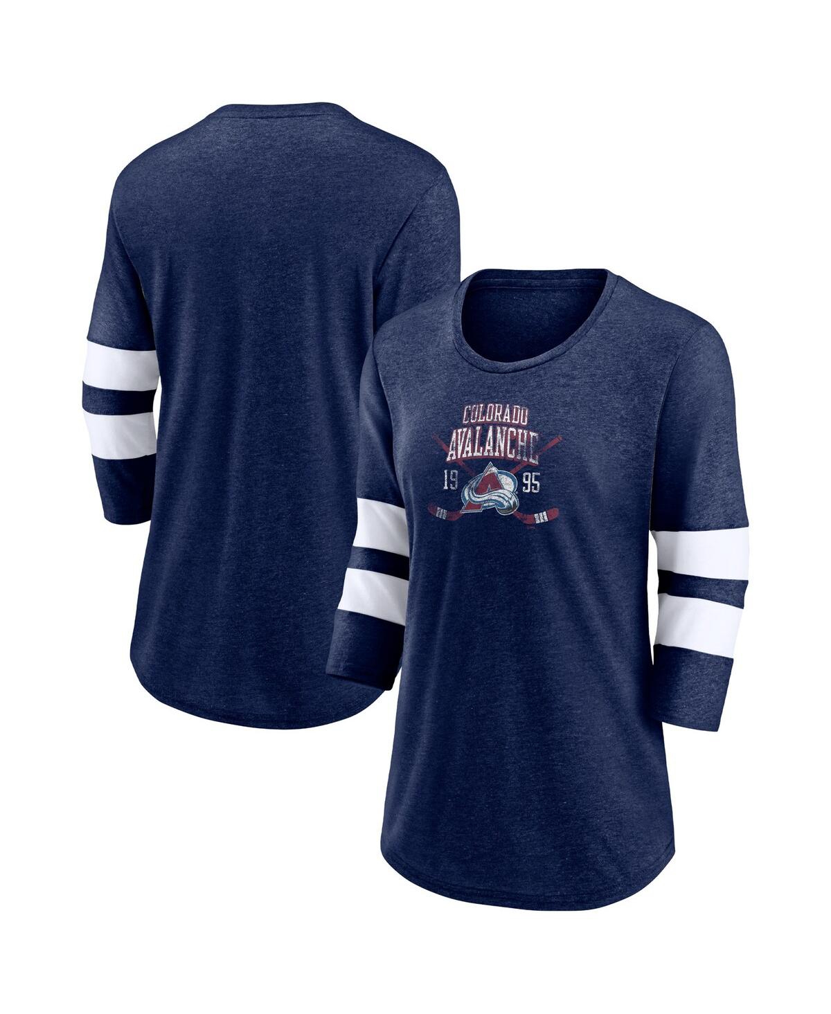 Fanatics Branded Heather Navy Colorado Avalanche Line Shift Tri-blend Three-quarter Sleeve T-shirt In Heather Navy