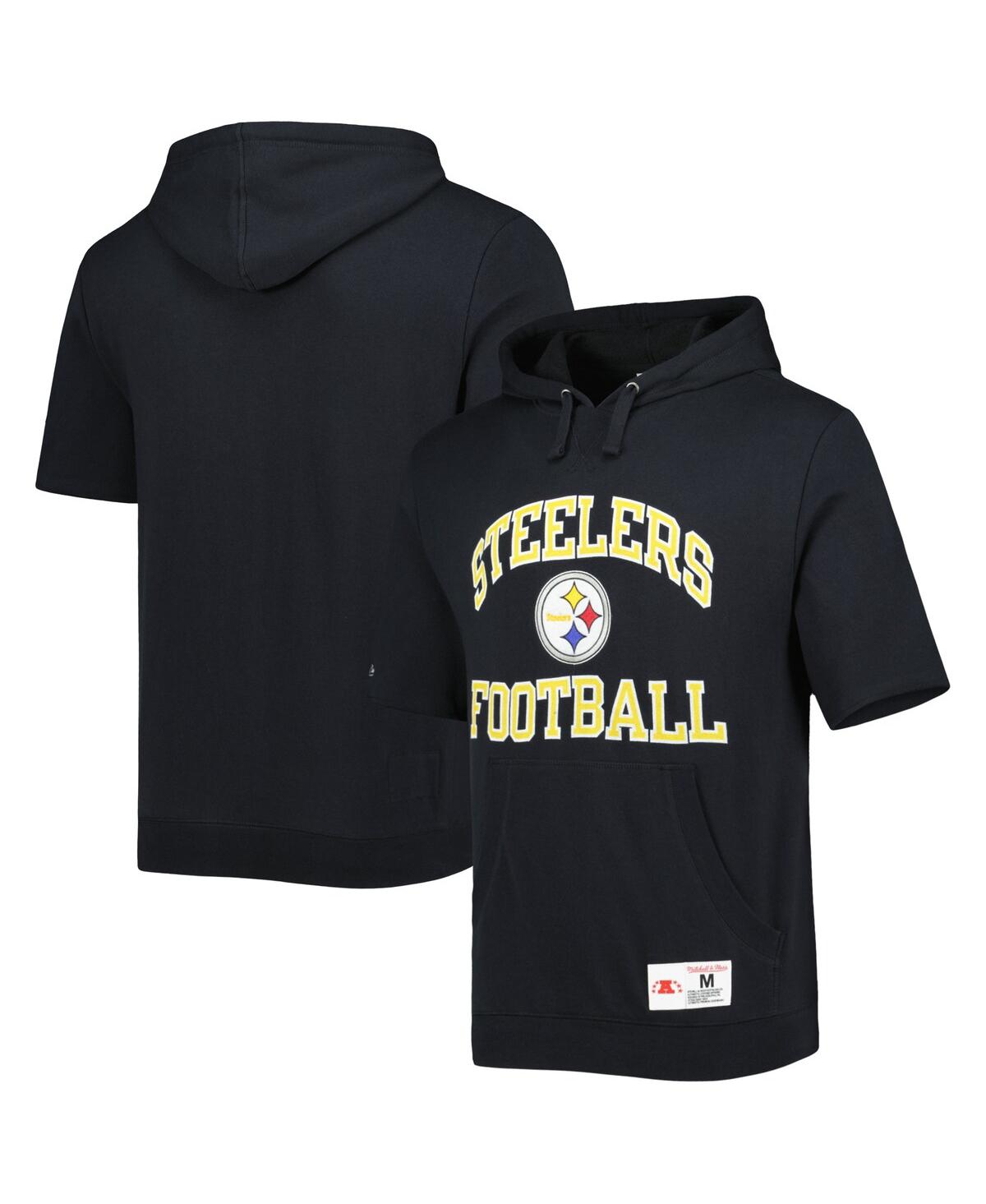 Mitchell & Ness Men's  Black Pittsburgh Steelers Washed Short Sleeve Pullover Hoodie In Black