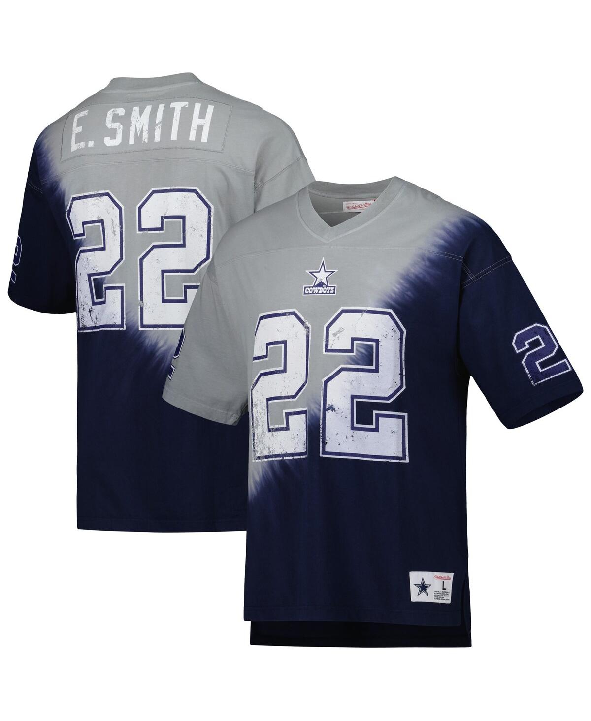 Shop Mitchell & Ness Men's  Emmitt Smith Navy, Gray Dallas Cowboys Retired Player Name And Number Diagonal In Navy,gray