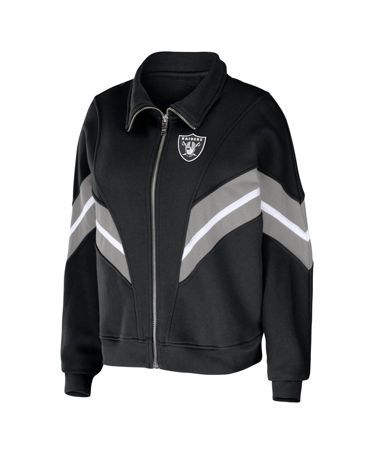 Wear By Erin Andrews Black Las Vegas Raiders Yarn Dye Stripe Full-zip Jacket In Black