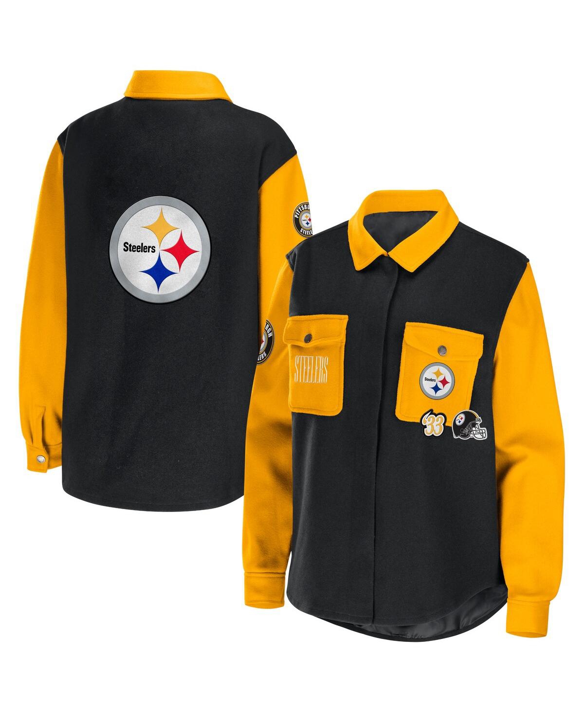 Shop Wear By Erin Andrews Women's  Black Pittsburgh Steelers Snap-up Shirt Jacket