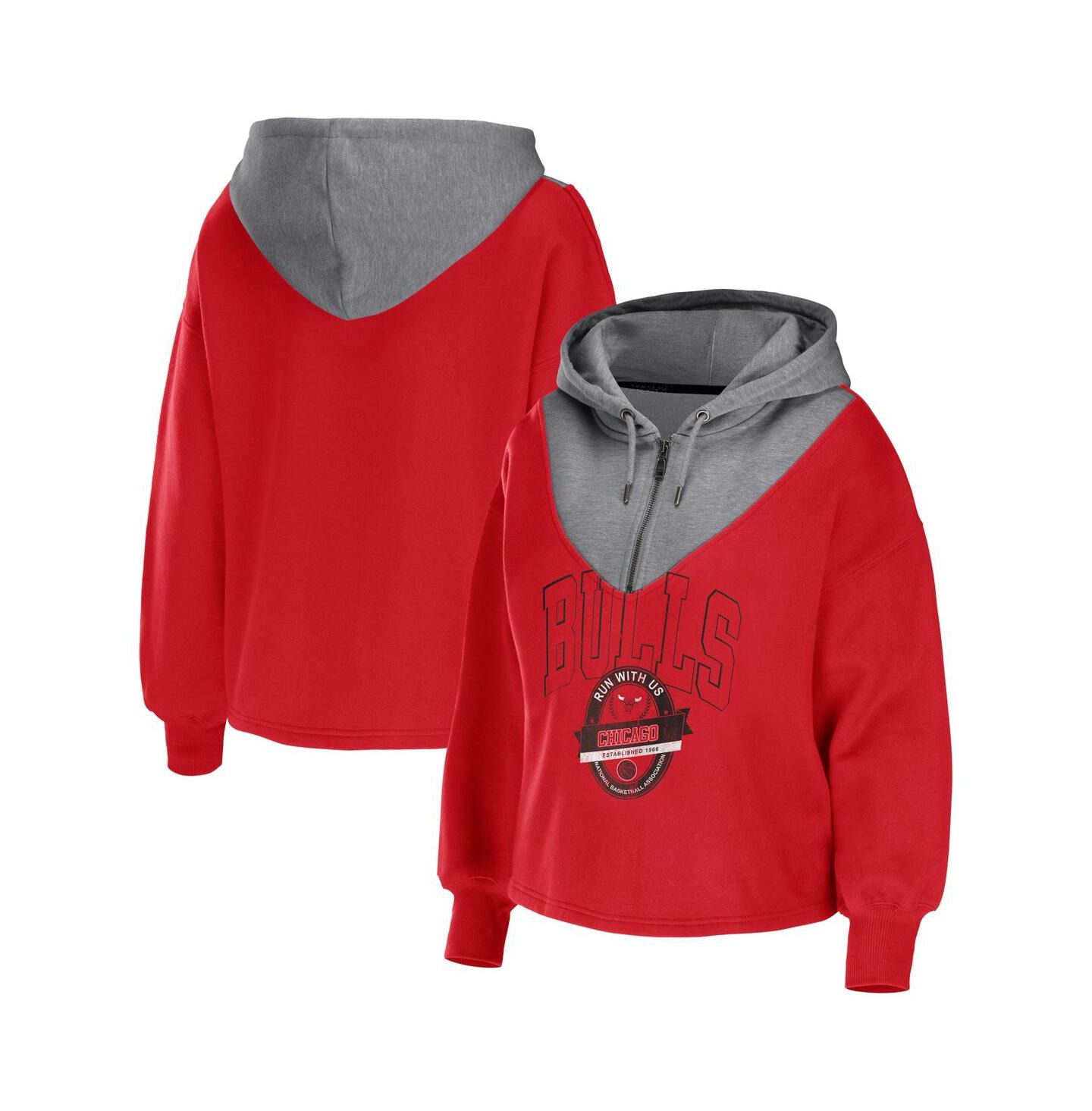 Женская куртка WEAR by Erin Andrews Red Chicago Bulls Pieced Quarter-Zip Hoodie Jacket — фото 1