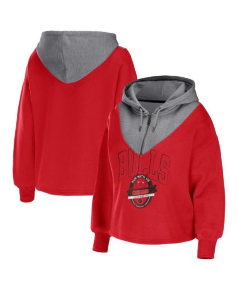 Женские худи WEAR by Erin Andrews Women's Red Chicago Bulls Pieced Quarter-Zip Jacket
