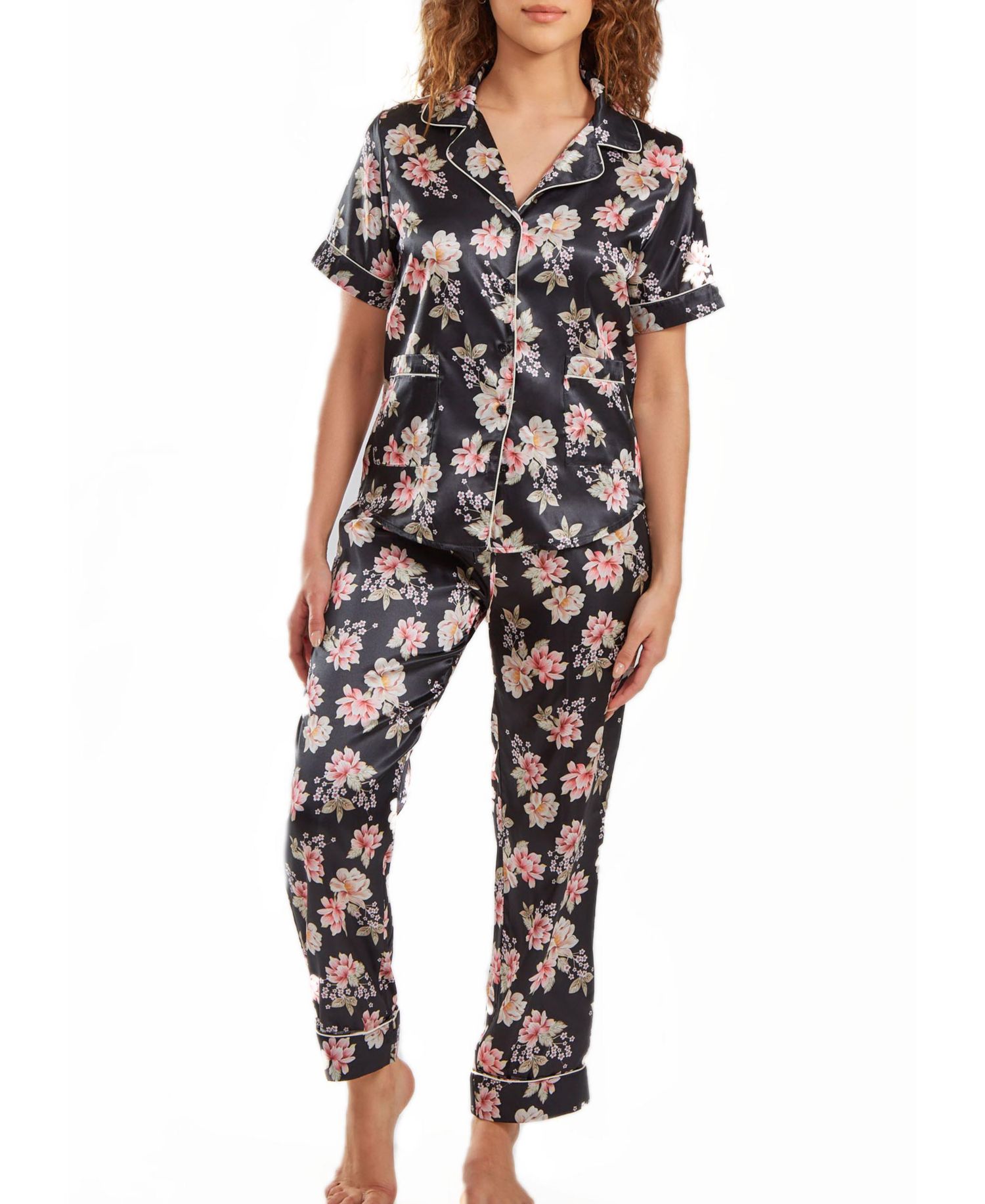 Women's Cyrus Floral Satin pajama Pant Set with Cuff Detail, 2 Piece