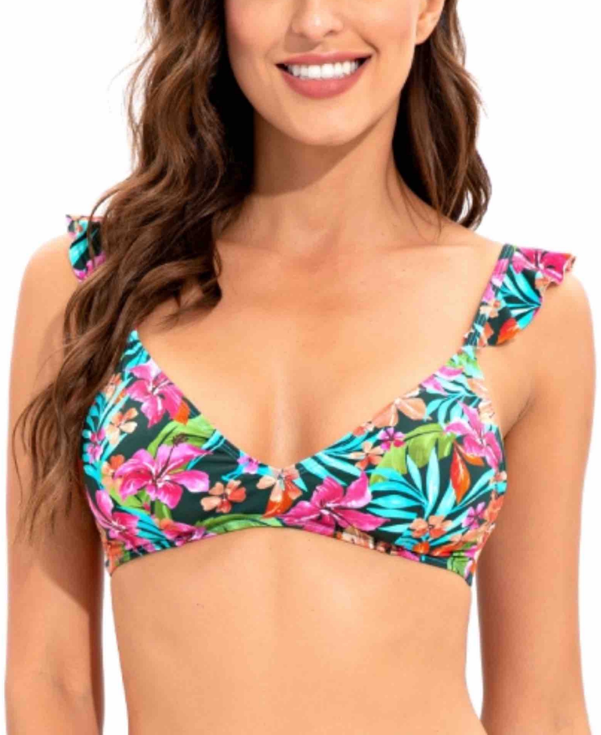 Shop Lucky Brand Women's Printed Ruffle-strap Bralette Swim Top In Multi