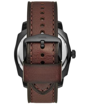 Men's Machine Quartz Brown Leather Strap Watch, 49mm